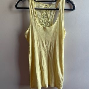 Yellow American Eagle lace racer back tank top.